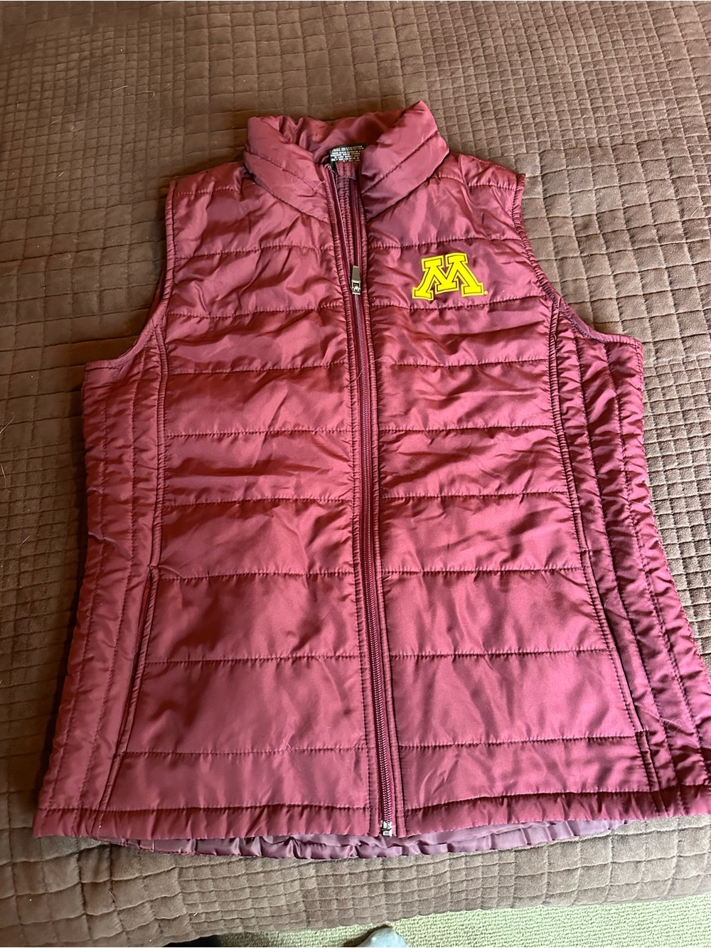 Colosseum Maroon MN Gopher Quilted Puffer Vest with Yellow Patch